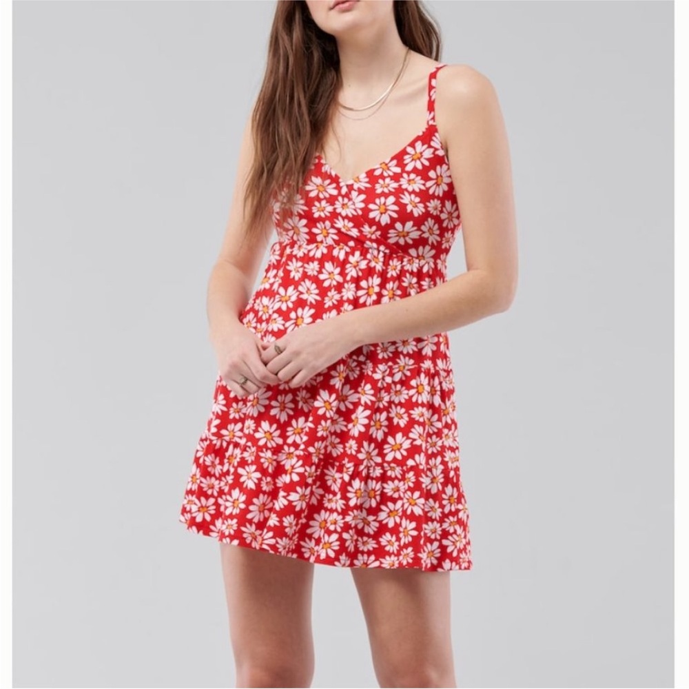 Hollister red floral babydoll dress